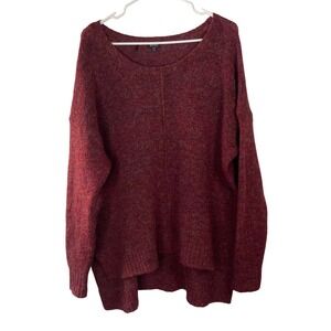 Buffalo David Bitton Burgundy Marl Fuzzy Knit High Low Sweater XL Slit